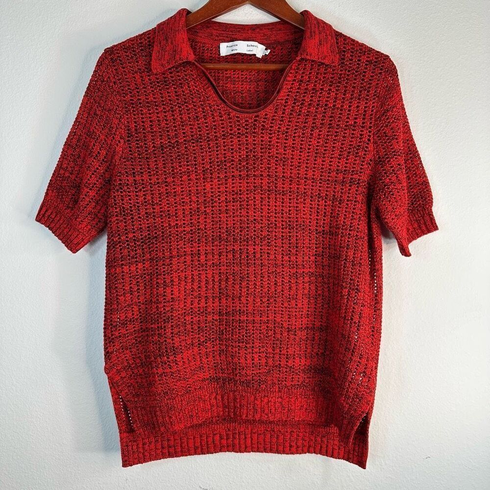 Proenza Schouler White Label Red Open‎ Knit Pique Polo Top Silk Cotton Blend